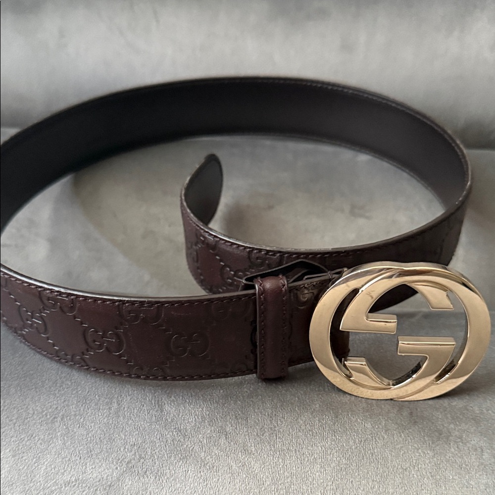 Gucci Dark Brown Belt with Gold Emblem